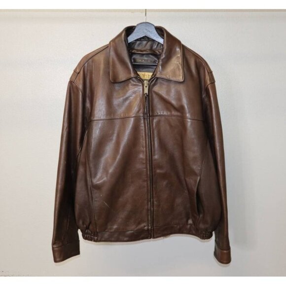 Andrew Marc New York Brown Leather Coat Jacket Size L Men’s Vintage Look